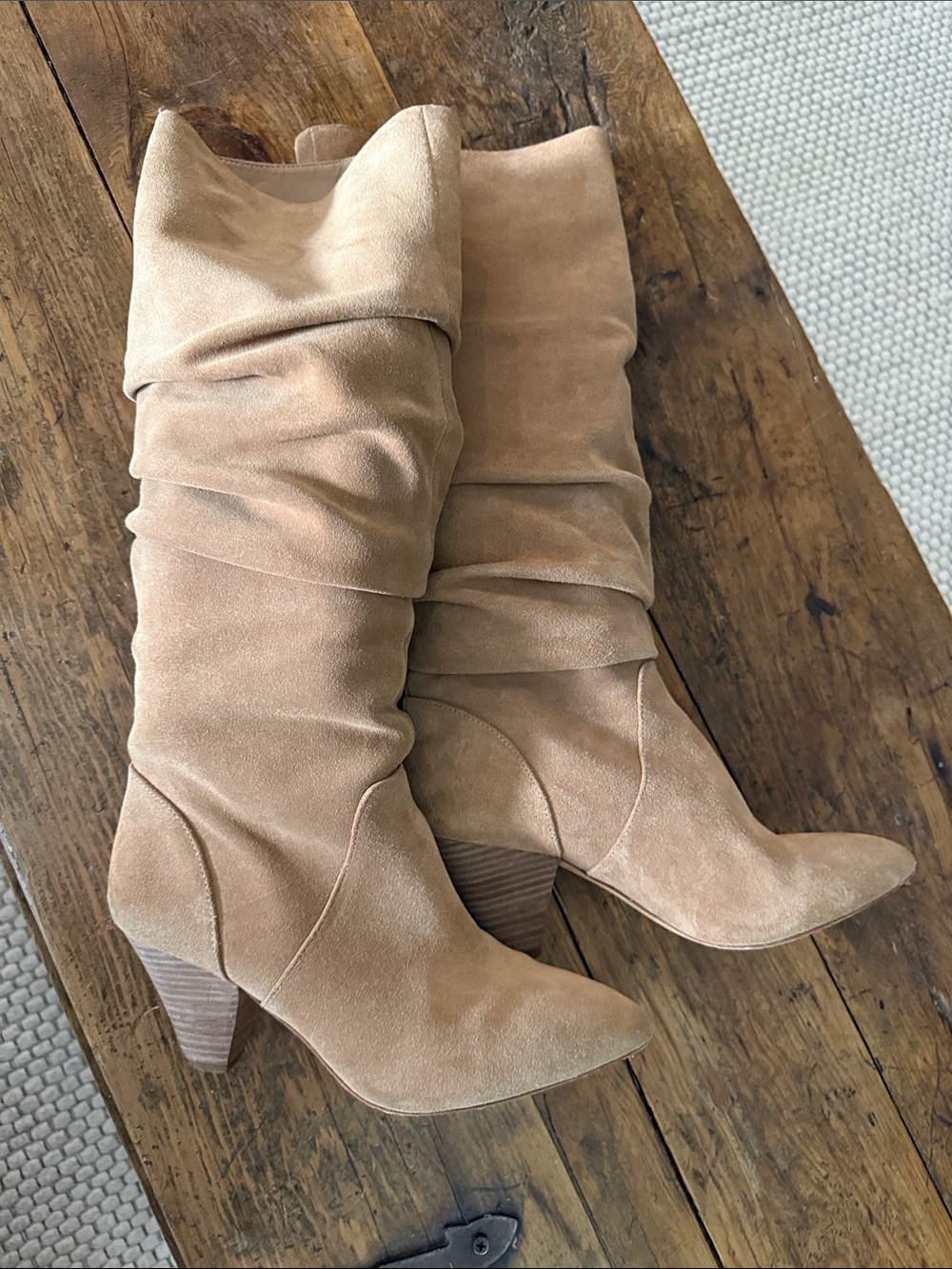 Antonio Melani Tan Suede Tall Slouch 2.75" Heel Boots Size 8